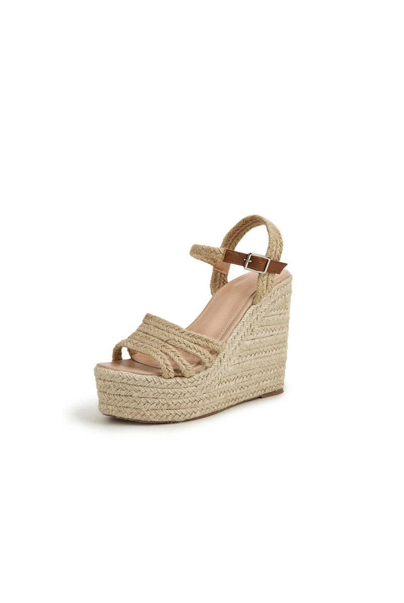 Outdoor Peep Toe Wedge Heel Shoes With Buckle Braided Strap - KissProm
