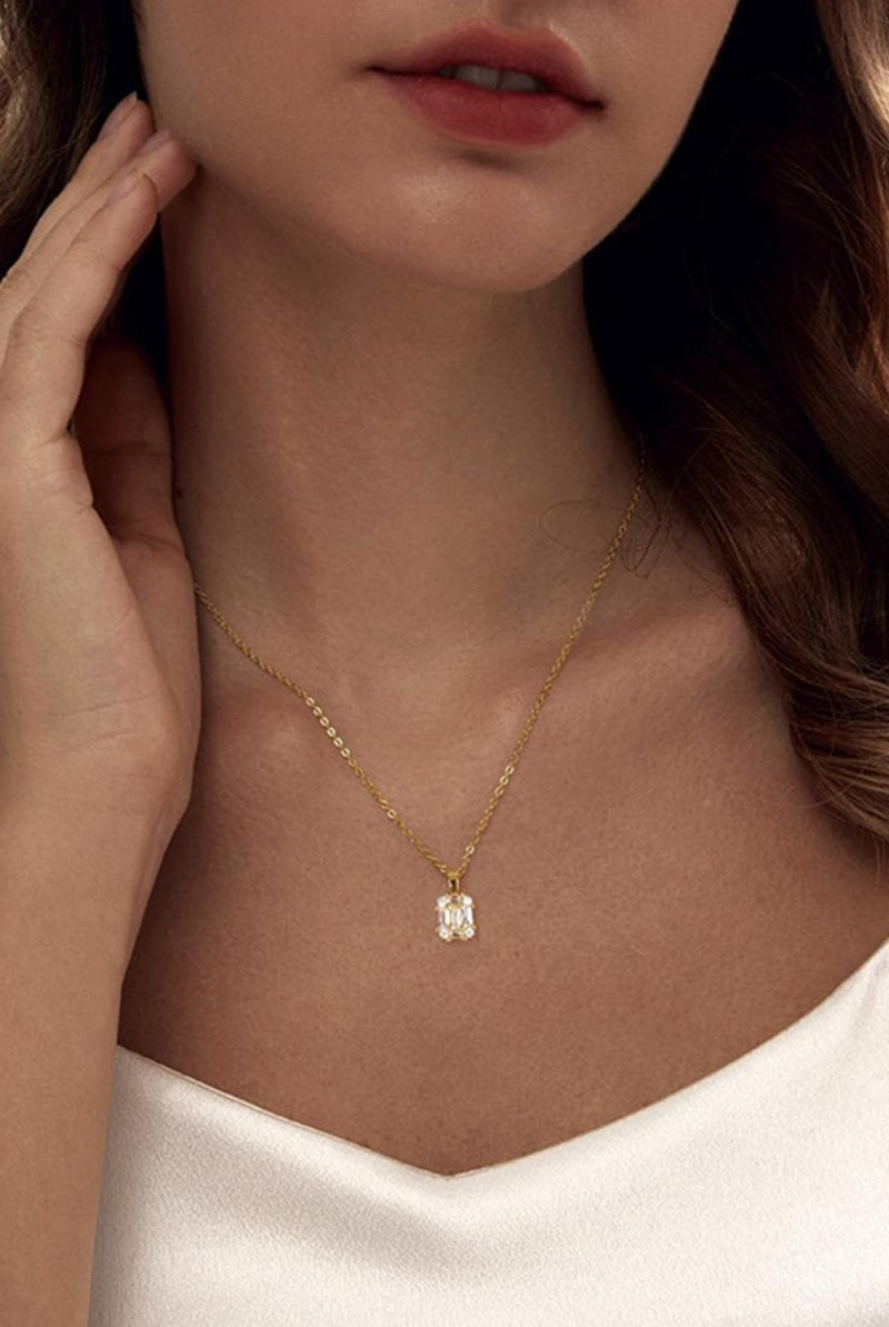 Gold Square Zircon Pendant Necklace - KissProm