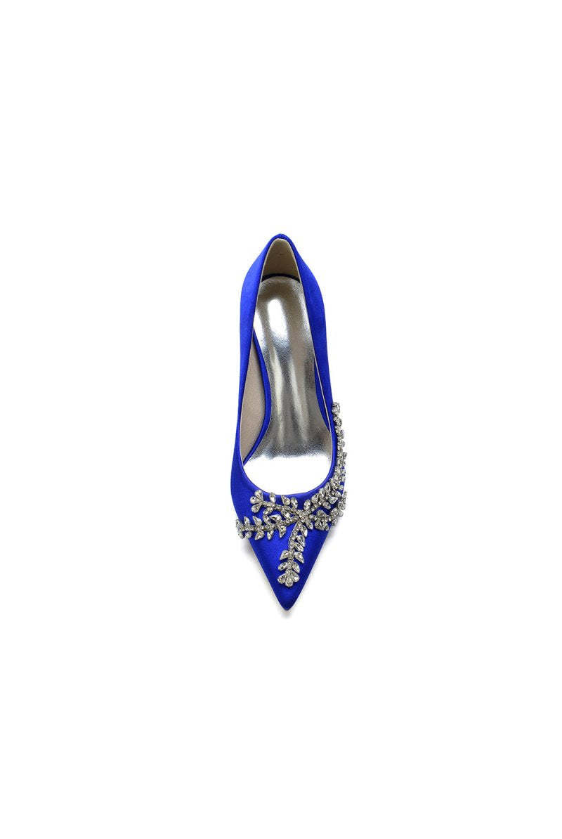 Cocktail Pointed Toe Crystal Satin High Heels - KissProm