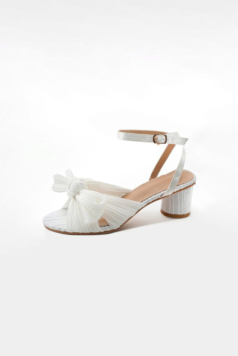 Outdoor Satin Peep Toe Chunky Heel Shoes With Buckle Bowknot - KissProm