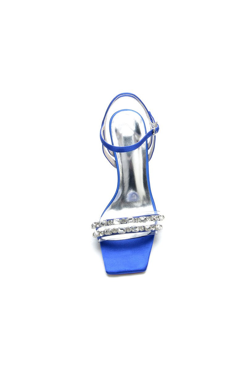Royal Blue Satin Heels with Double Crystal Straps - KissProm