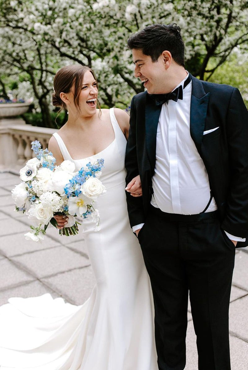 Mermaid Square Neck White Satin Wedding Dresses