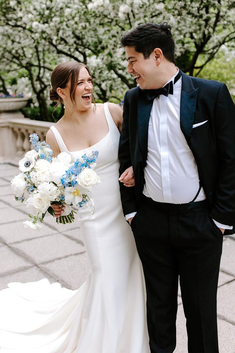 Mermaid Square Neck White Satin Wedding Dresses