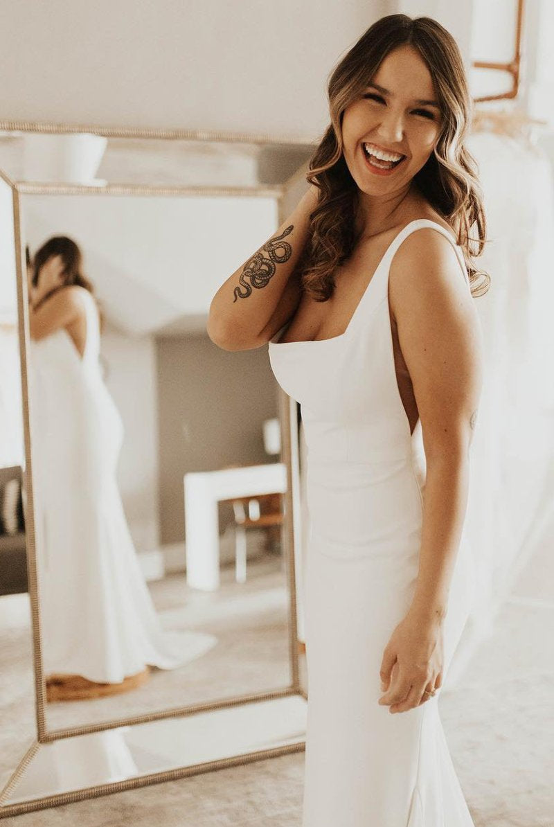 Miley | Long Square Neck Mermaid White Wedding Dress