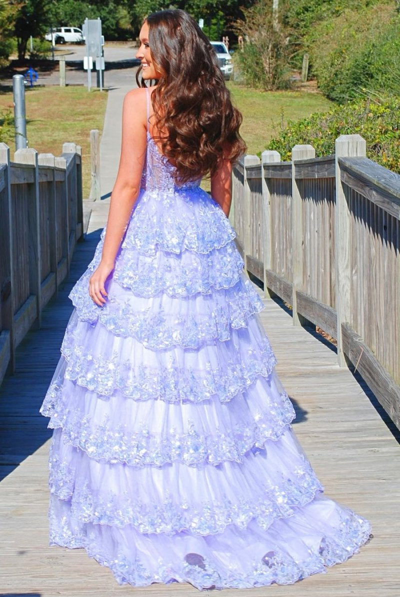 Maryam |A Line Spaghetti Straps Tiered Lace Prom Dress