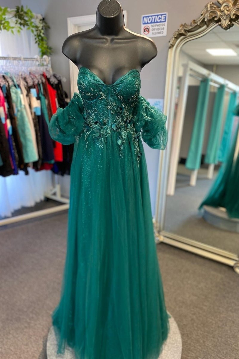 Tulle 3D Floral Lace Sweetheart A - Line Prom Dress with Slit - KissProm