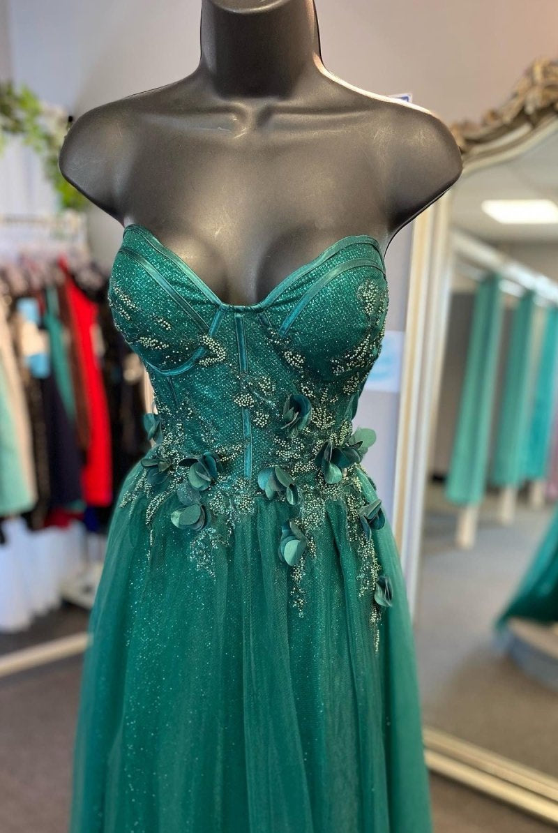 Tulle 3D Floral Lace Sweetheart A - Line Prom Dress with Slit - KissProm