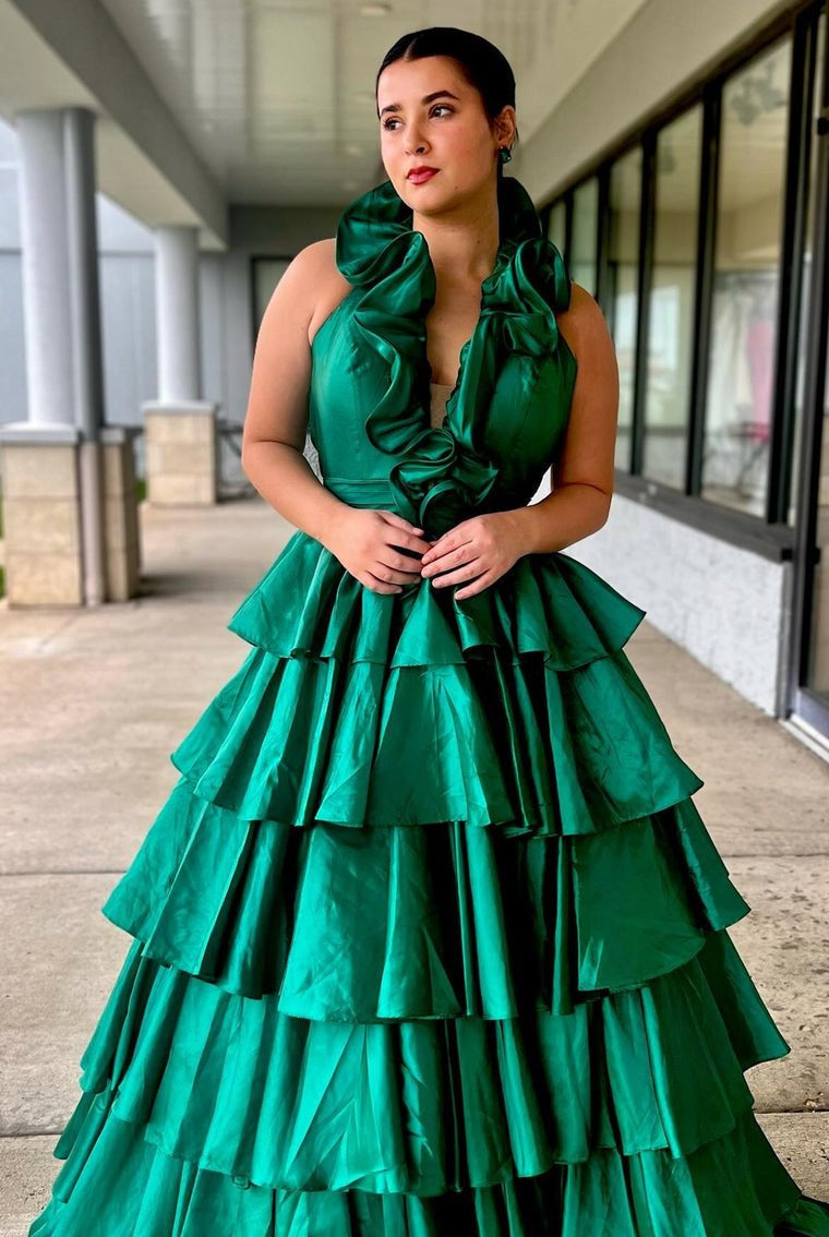 Flora | Halter Red Ruffle Tiered A-Line Prom Dress