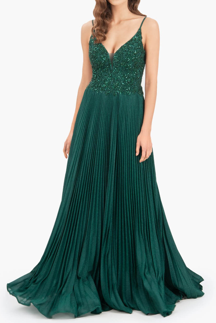 Elizabeth | Rose Pink A - line Floor Length Glitter Jersey Prom Dress with Appliques and Sequins - KissProm