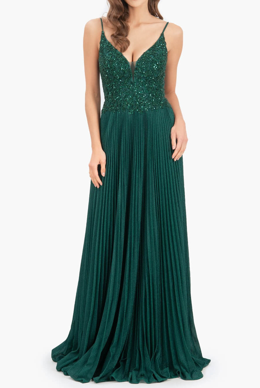 Elizabeth | Rose Pink A - line Floor Length Glitter Jersey Prom Dress with Appliques and Sequins - KissProm