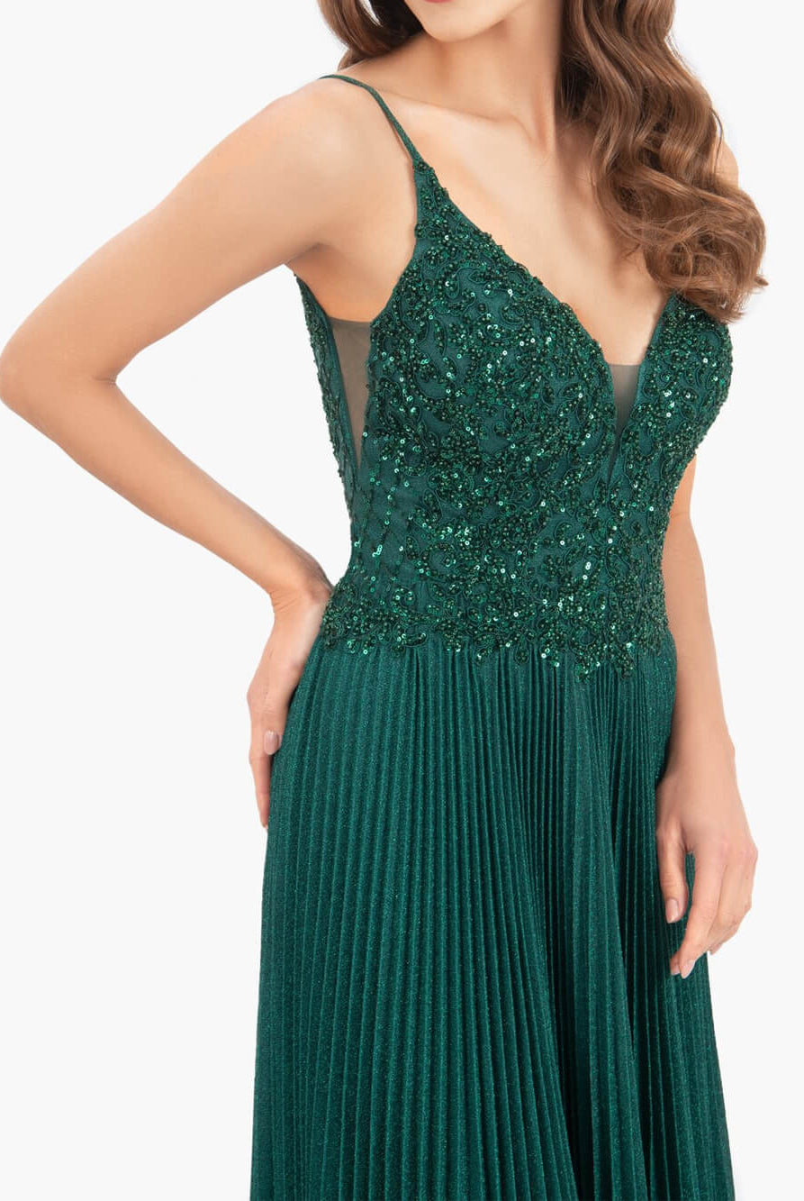 Elizabeth | Rose Pink A - line Floor Length Glitter Jersey Prom Dress with Appliques and Sequins - KissProm