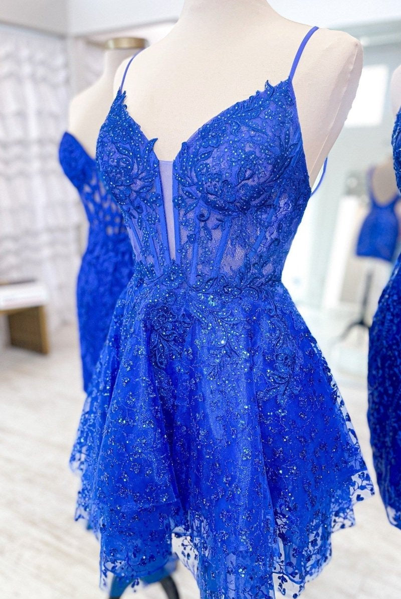 Heiden | A-Line Spaghetti Straps Short Homecoming Dress with Appliques