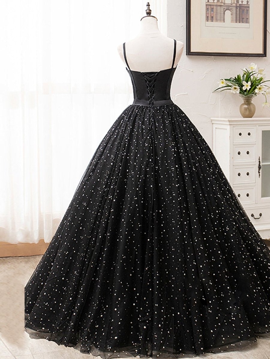 V Neck Glitter Black Long Prom Dress - KissProm