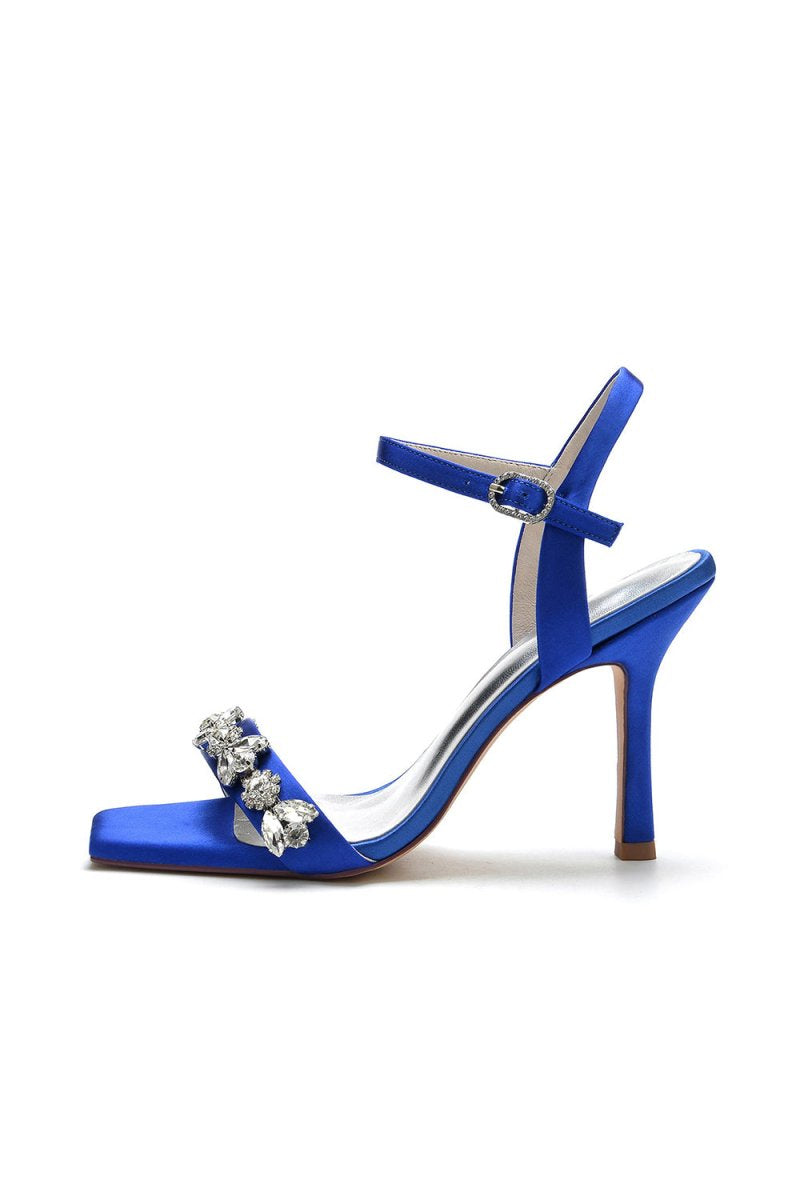 Simple Single Strap Beaded Satin Stiletto Sandals - KissProm