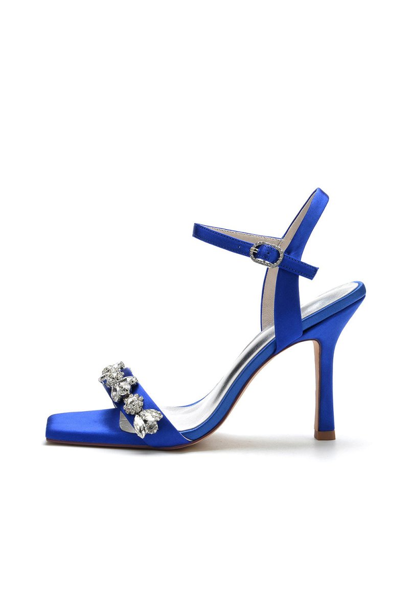 Simple Single Strap Beaded Satin Stiletto Sandals - KissProm