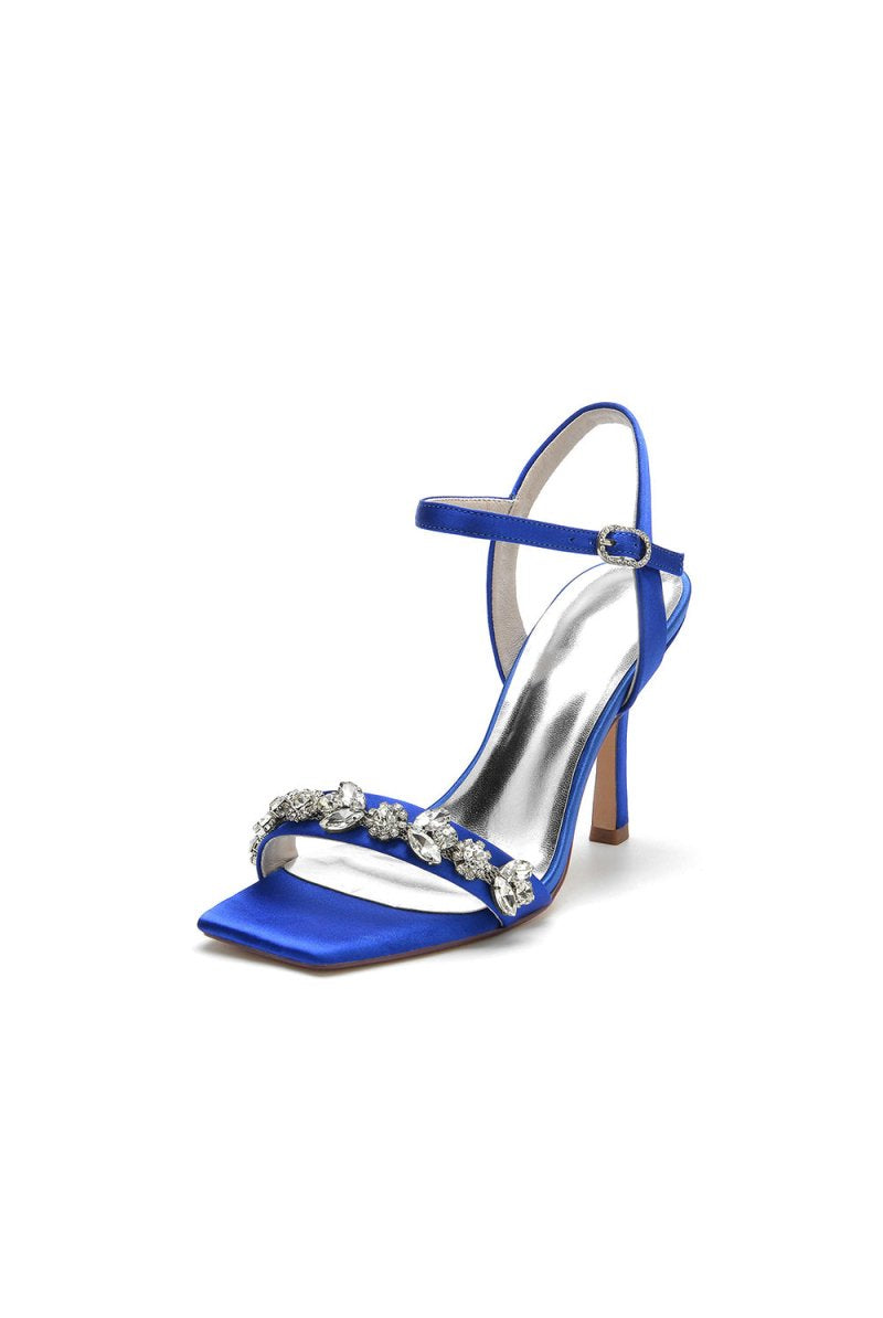Simple Single Strap Beaded Satin Stiletto Sandals - KissProm