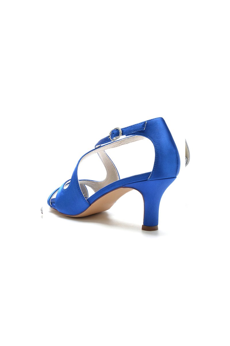 Royal Blue Satin Cross - Strap Pump with Ankle Strap - KissProm