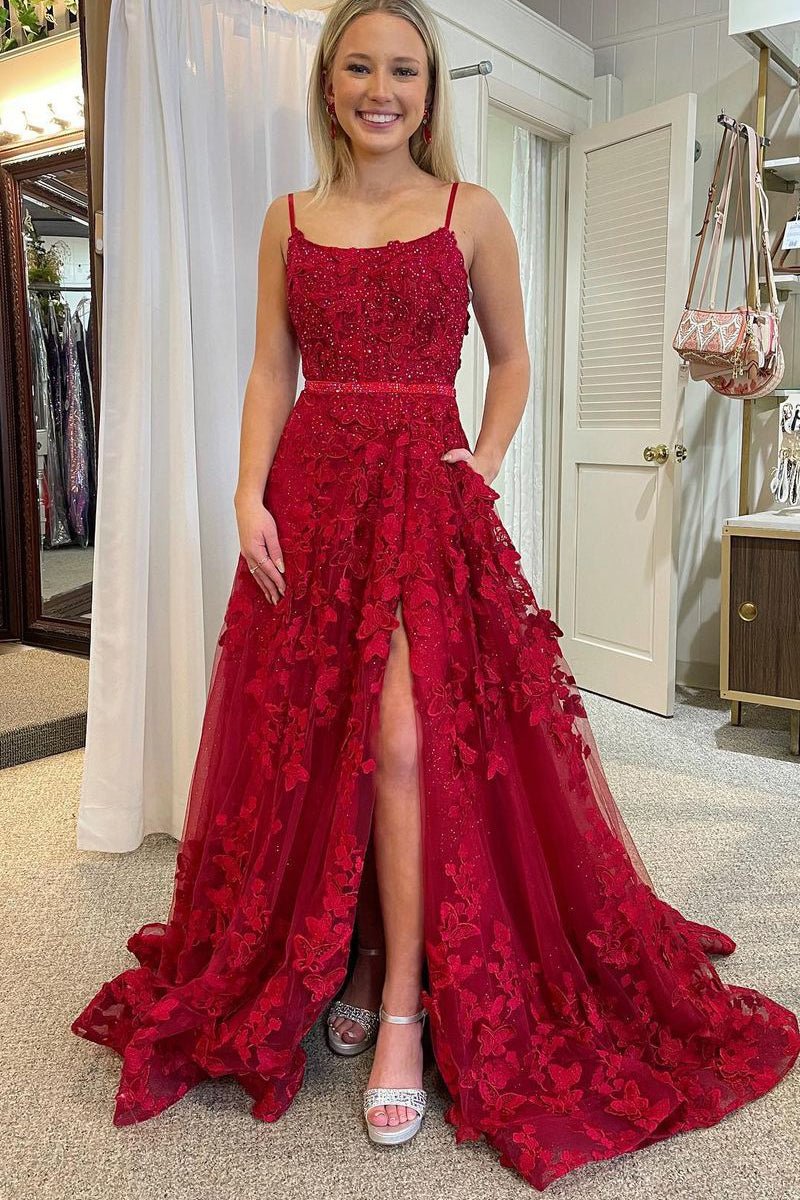 Shana | Cute A Line Scoop Neck Red Lace Prom Dresses with Beading Shana | Cute A Line Scoop Neck Red Lace Prom Dresses with Beading