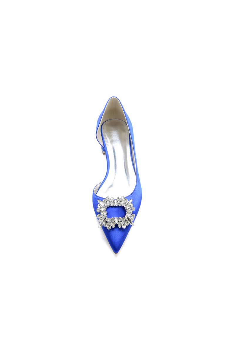 Satin Pointed Toe Kitten Heels With Rhinestone - KissProm