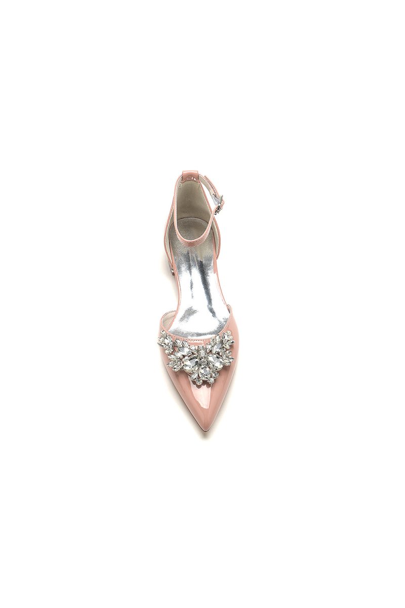Pointed Toe Patent Leather Flats with Crystal Embellishment - KissProm