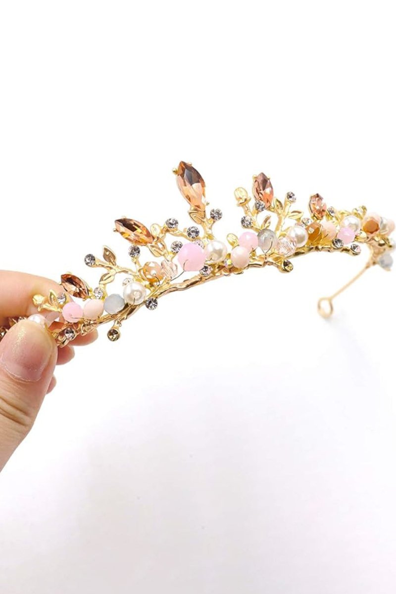 Crystal Pearl Rose Gold Bridal Tiaras - KissProm