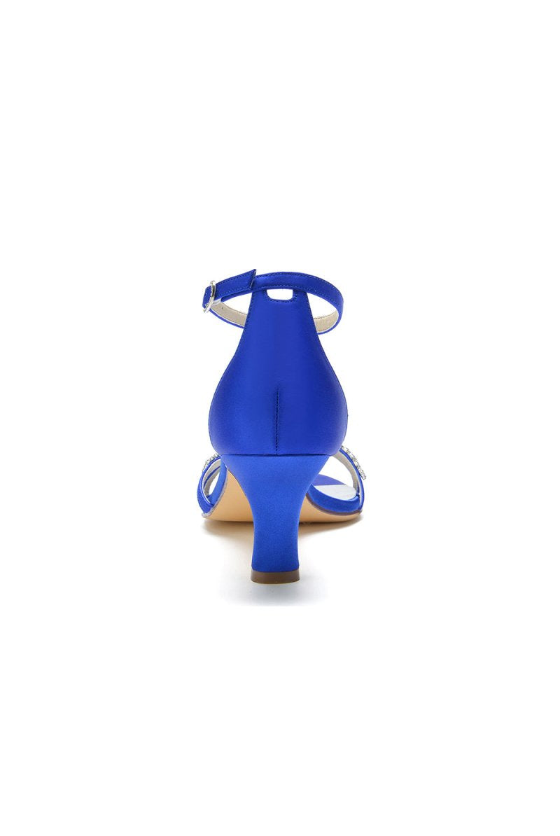 Elegant Blue Satin Pump with Silver Chain and Rhinestone Accents - KissProm