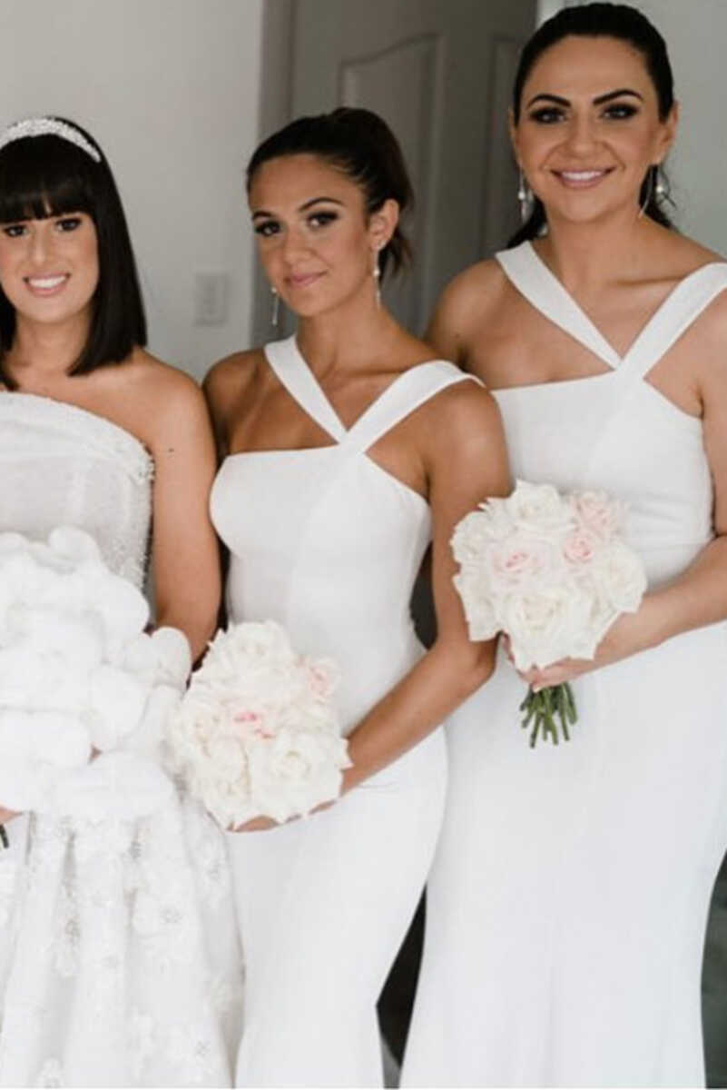 White Bow - Back Mermaid Long Bridesmaid Dress - KissProm