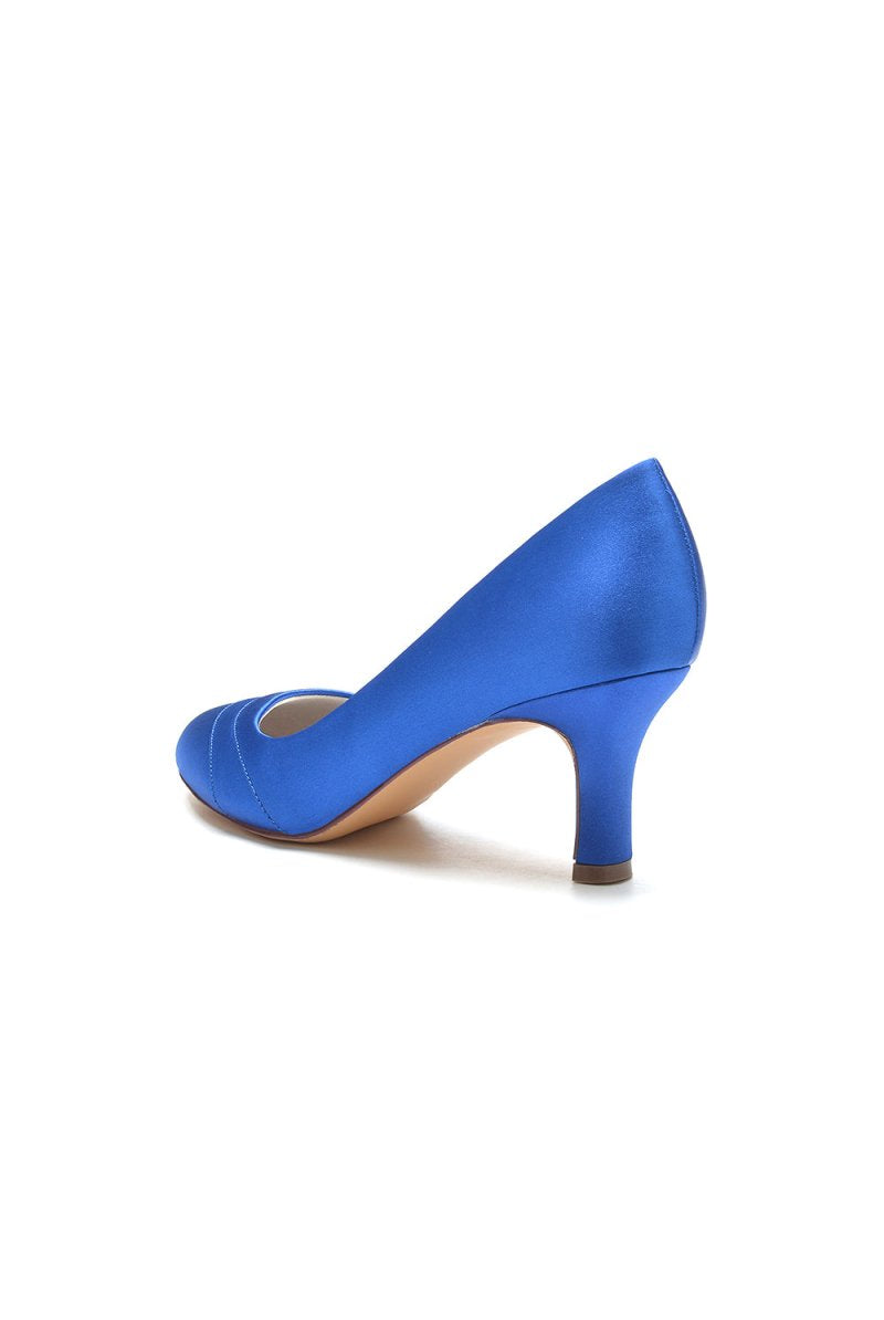 Elegant Royal Blue Satin Heels with Short Stiletto Heel - KissProm