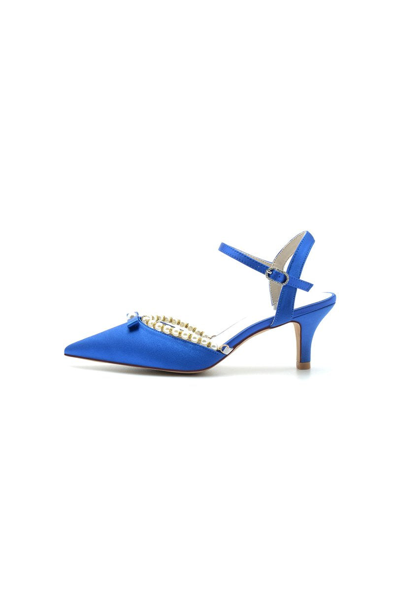 Pearl Satin Pointed Toe High Heels - KissProm