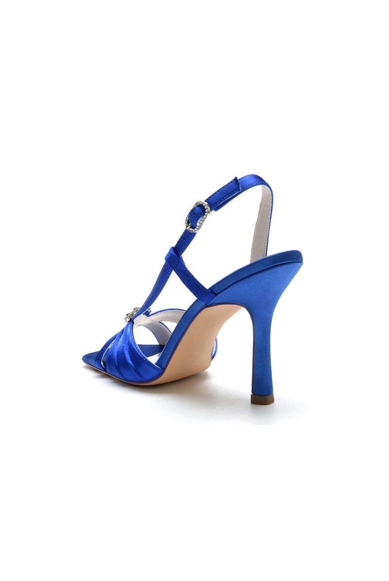 Elegant Blue Satin Stiletto Heels with Crystal Embellishment - KissProm