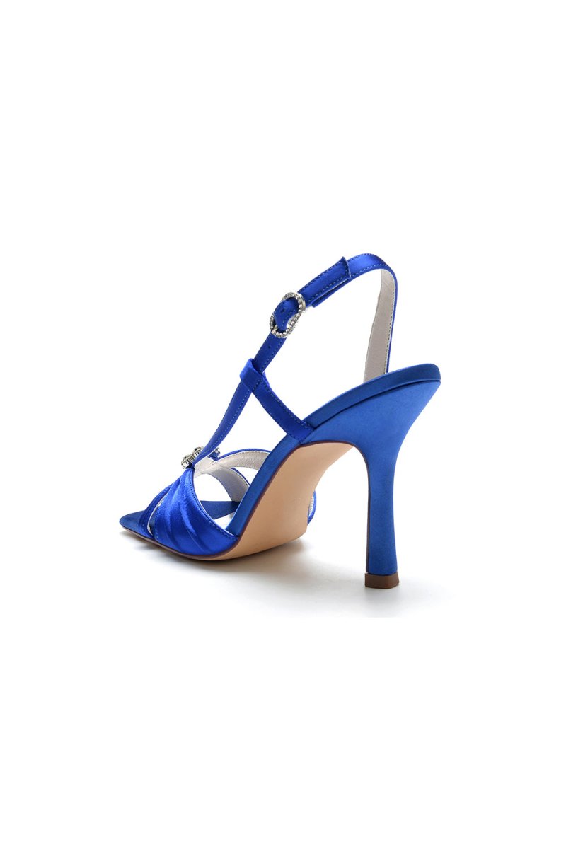 Elegant Blue Satin Stiletto Heels with Crystal Embellishment - KissProm