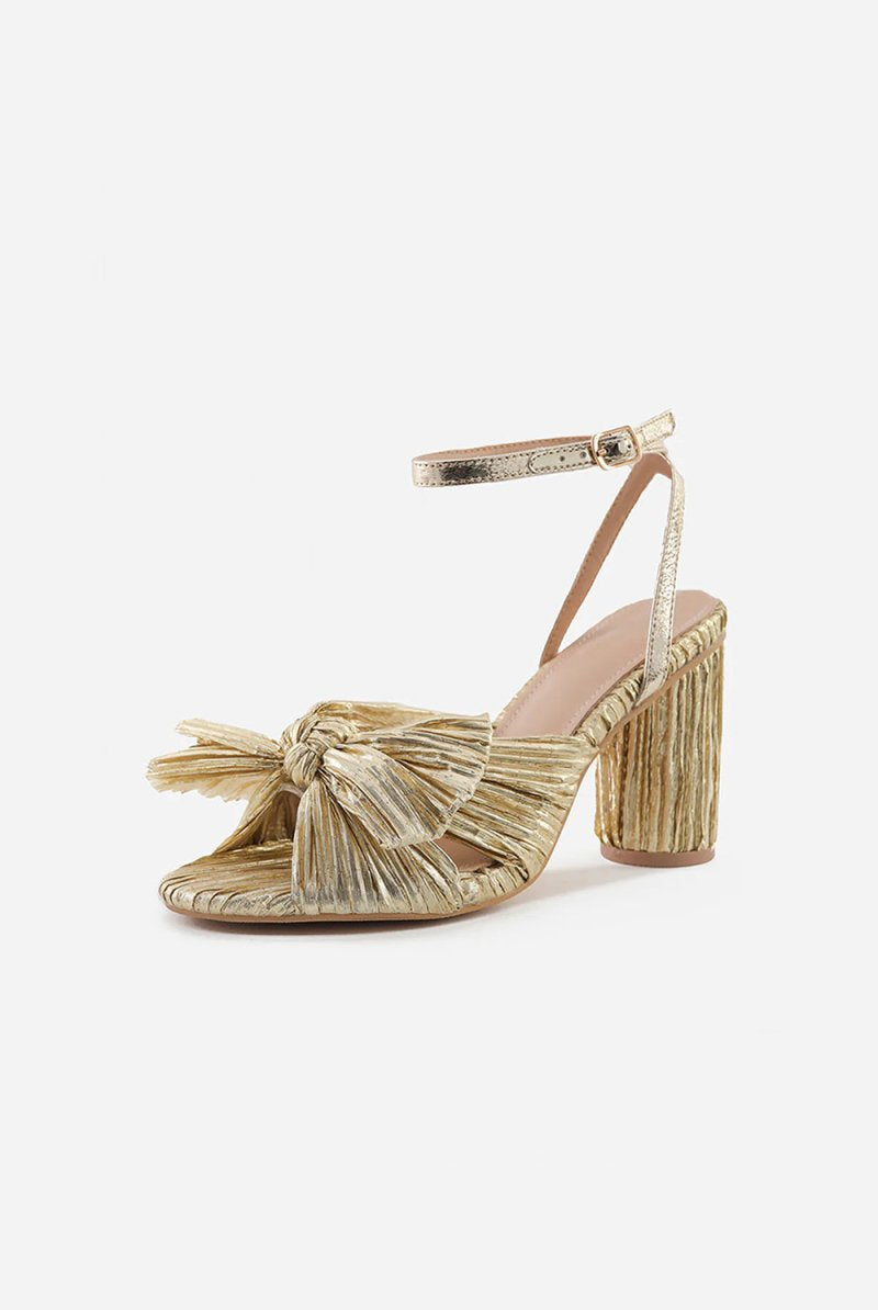 Outdoor Satin Peep Toe Chunky Heel Shoes With Buckle Bowknot - KissProm