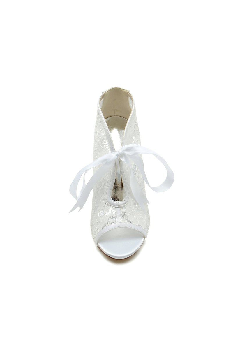 Elegant Lace Bow White High Heels - KissProm