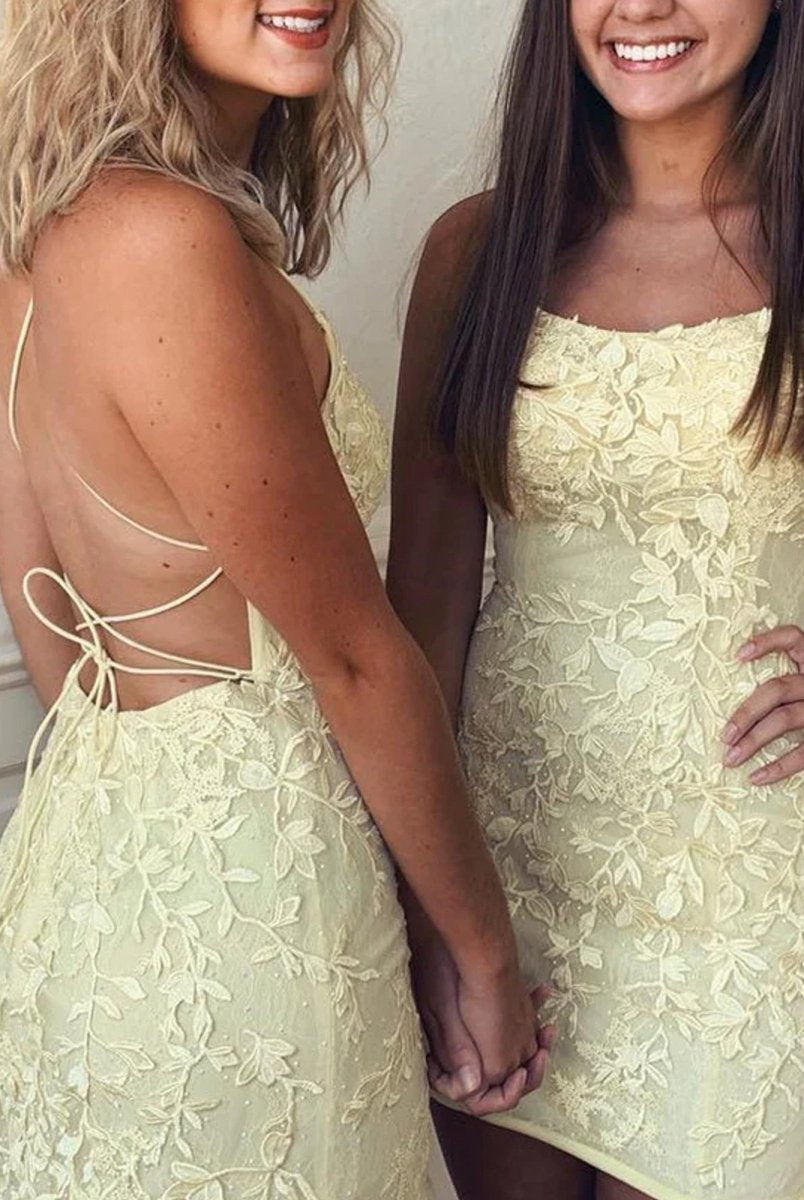 Amari |Sheath Spaghetti Straps Lace Short Homecoming & Cocktail Dresses – Homecoming Dress by KissProm | Available at KissProm