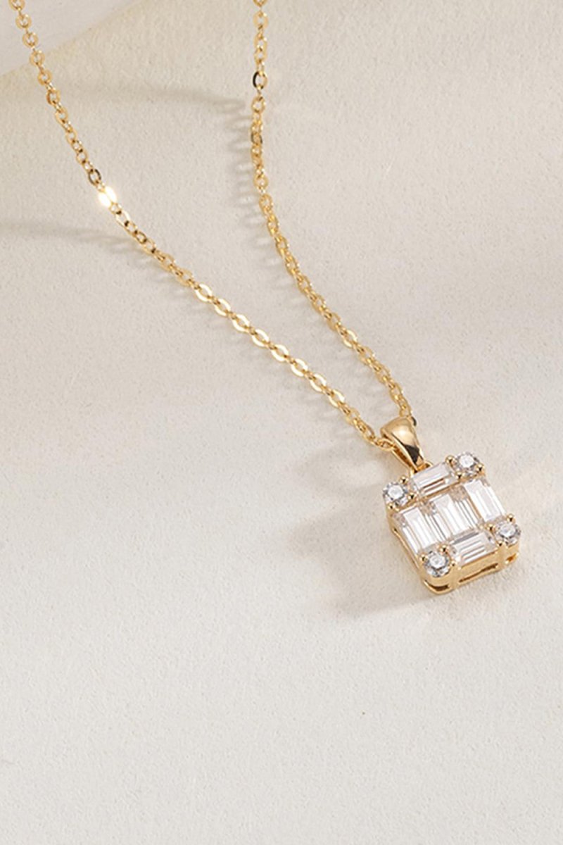 Gold Square Zircon Pendant Necklace - KissProm