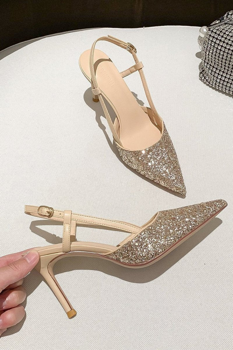 Stiletto High Heels with One Buckle and Toe Cap - KissProm