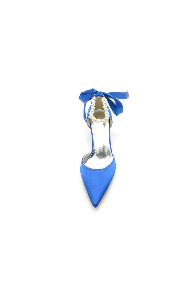 Pointed Toe Ribbons Faux Pearl Pumps - KissProm