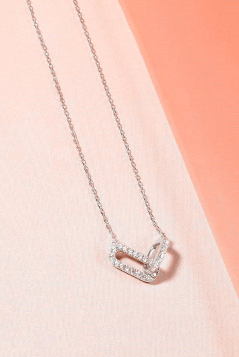 Double Oval Knot Pendant Diamond Necklace - KissProm