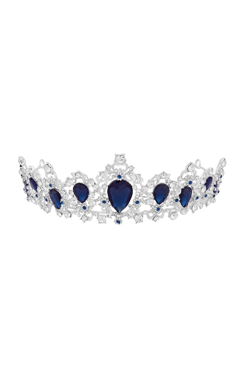 Sapphire - Embellished Tiara in Silver - KissProm