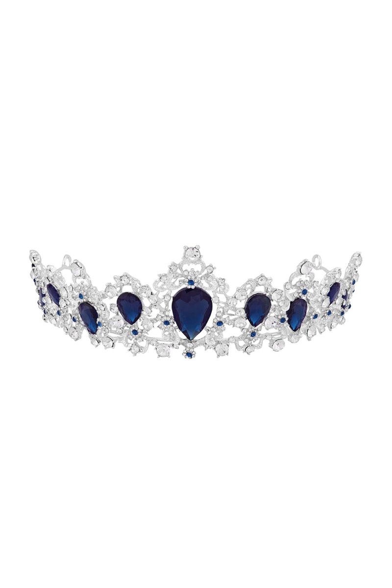 Sapphire - Embellished Tiara in Silver - KissProm