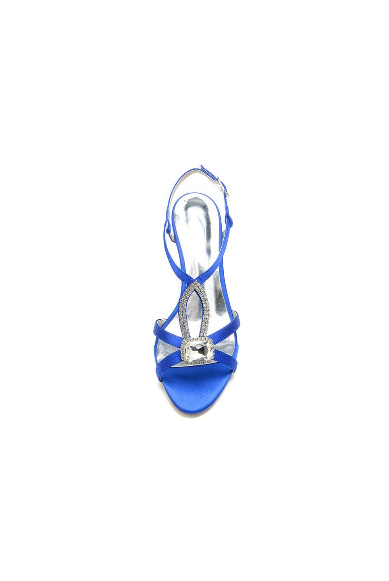 Elegant Royal Blue Satin Peep - Toe Pump with Silver Ornament - KissProm
