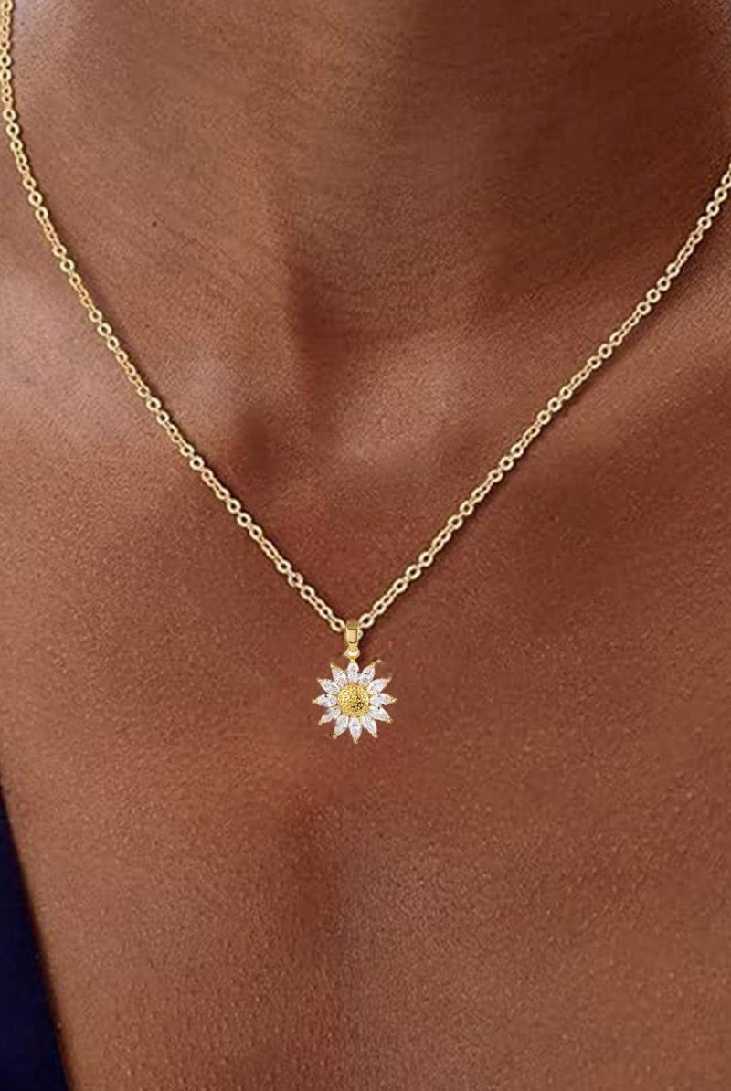 Sunflower Pendant Zircon Necklace - KissProm