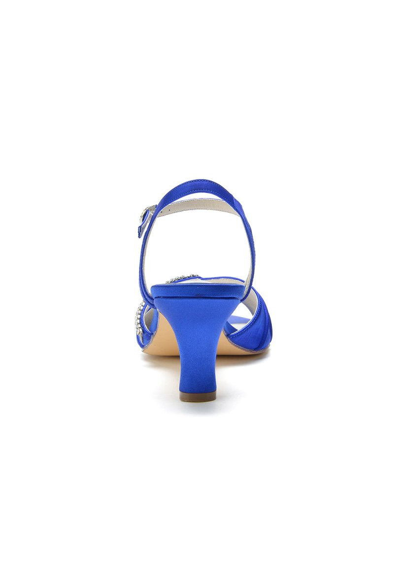 Classy Royal Blue Satin Heels Adorned with Silver Accents - KissProm