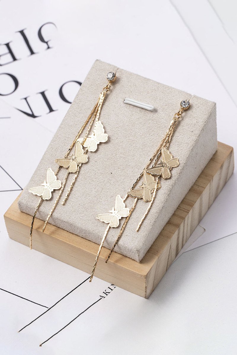 Gold Butterfly Tassel Earrings