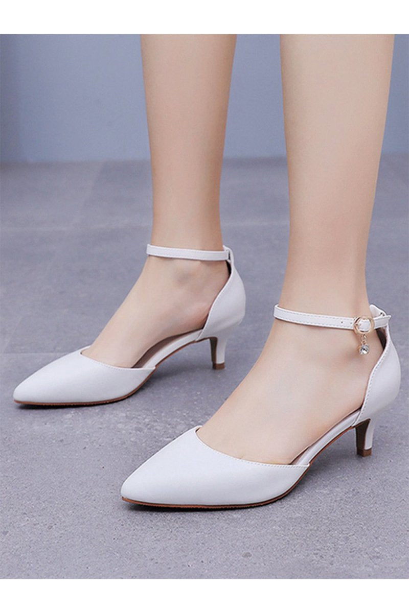 Mid Heel Matte Pointed Toe PU Wedding Shoes - KissProm
