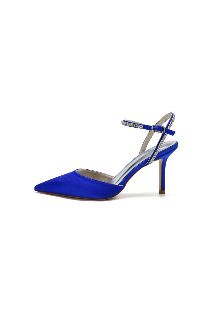 Party Crystal Strap Pointed Toe Satin Stiletto Heels - KissProm