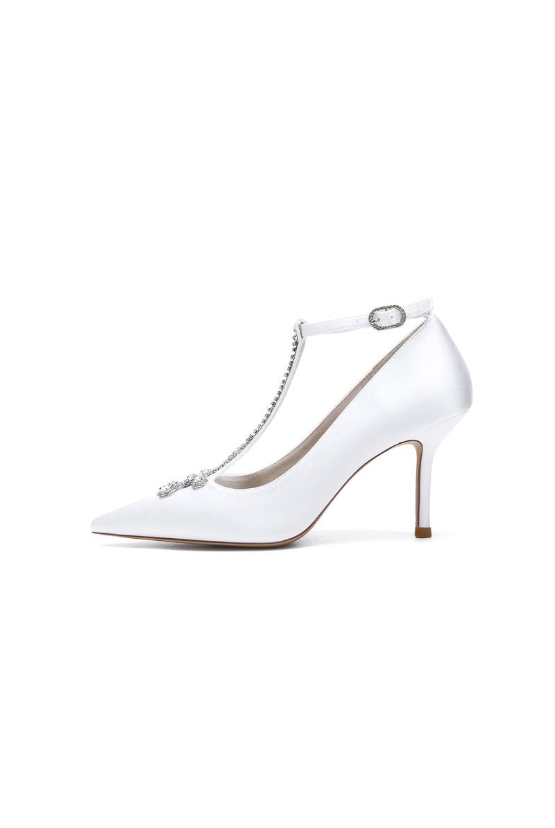 Party Pointed Toe Crystal Strap High Heels Shoes - KissProm