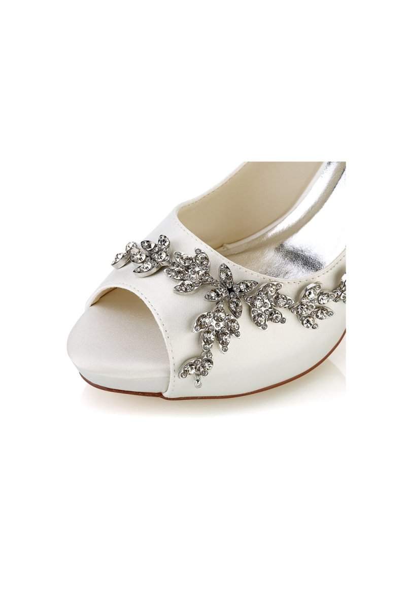 Peep Toe Block Heels With Rhinestone Flower - KissProm
