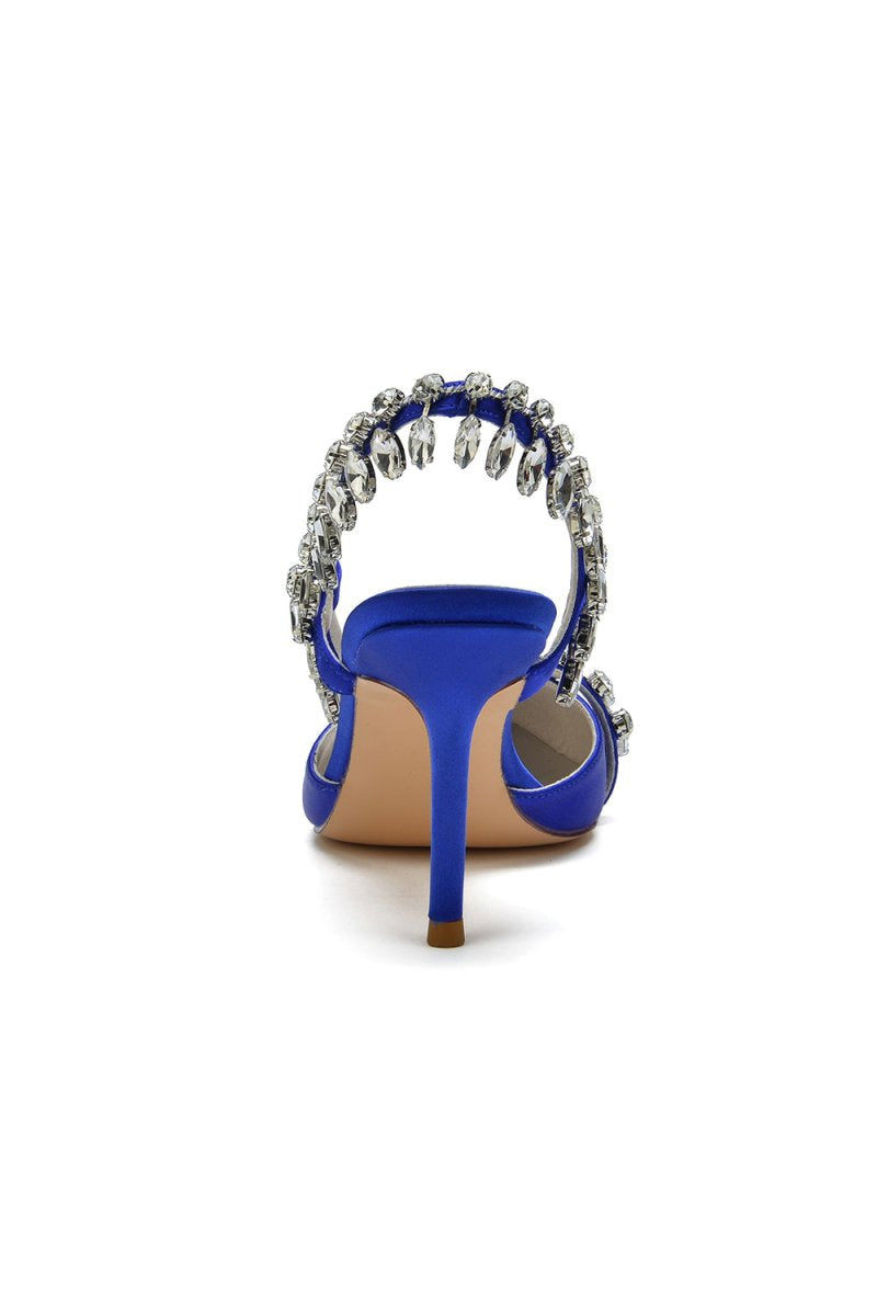 Pointed Toe Heels With Crystal Slingback Strap - KissProm