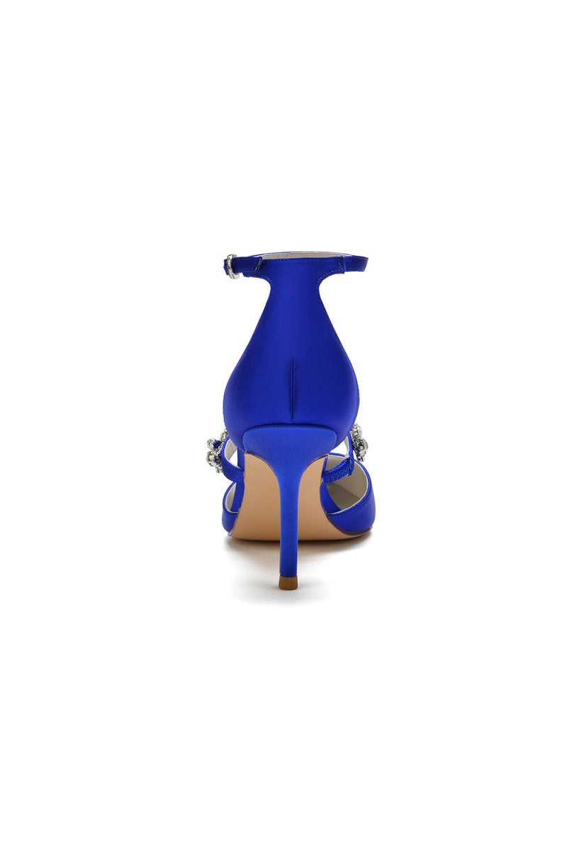 Satin High Heels with Rhinestone Strap - KissProm